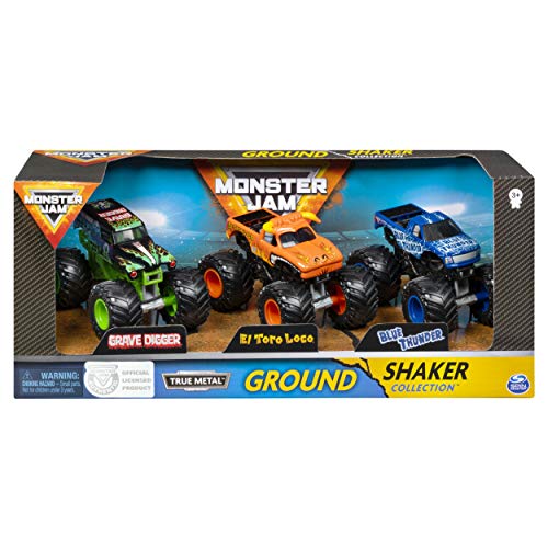 Monster Jam, Ground Shaker 3 Pack (Grave Digger, El Toro Loco and Blue Thunder), 1:64 Scale Die-Cast Vehicles