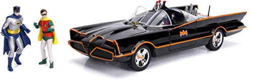 JADA DC Comics Classic TV Series Batmobile Die-cast Car, 1:18 Scale Vehicle& 3 Batman & Robin Collectible Figurine