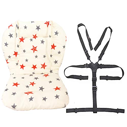 Twoworld Baby Stroller/High Chair Seat Cushion Liner Mat Pad Cover Resistant and High Chair Straps (5 Point Harness) 1 Suit