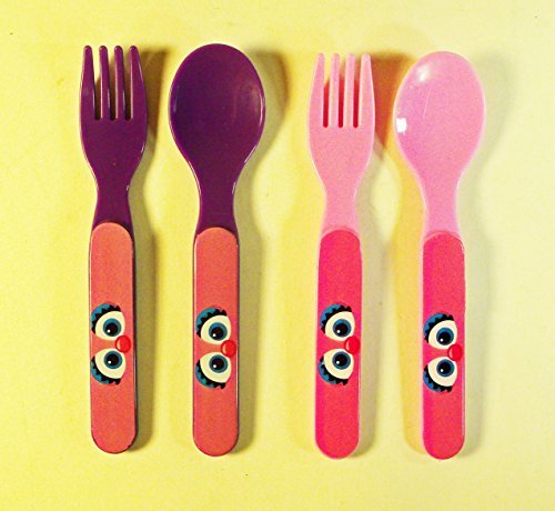 Sesame Street Set of 4 Sesame Street Abby Cadabby Plastic Forks and Spoons - Pink and Purple