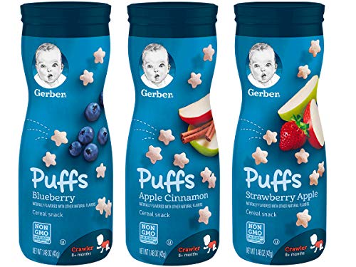 Gerber Graduates Puffs Cereal Snack Variety Pack - Blueberry, Strawberry-Apple, Apple Cinnamon