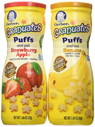 Gerber Graduates Puffs Cereal Snack, Banana and Strawberry Apple, 6 Count