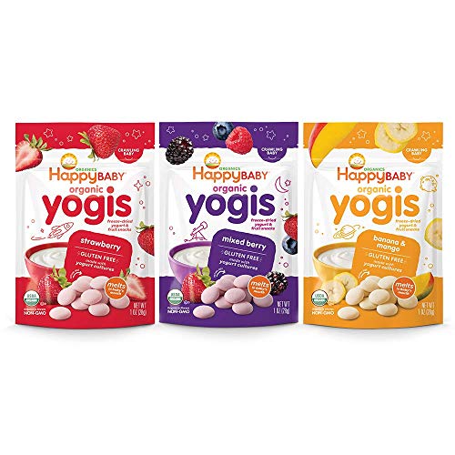 Happy Baby Organic Yogis Freeze-Dried Yogurt & Fruit Snacks, 3 Flavor Variety Pack,1 Ounce