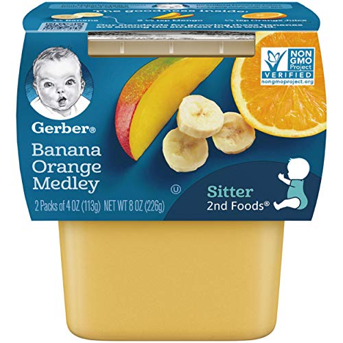 Gerber 2nd Foods Fruits Banana & Orange Medley Pureed Baby Food, 4 Ounce Tubs, 2 Count (Pack of 8)