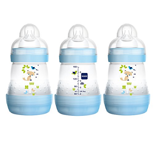 MAM Easy Start Anti-Colic Bottle 5 oz (3-Count), Baby Essentials, Slow Flow Bottles with Silicone Nipple, Baby Bottles for