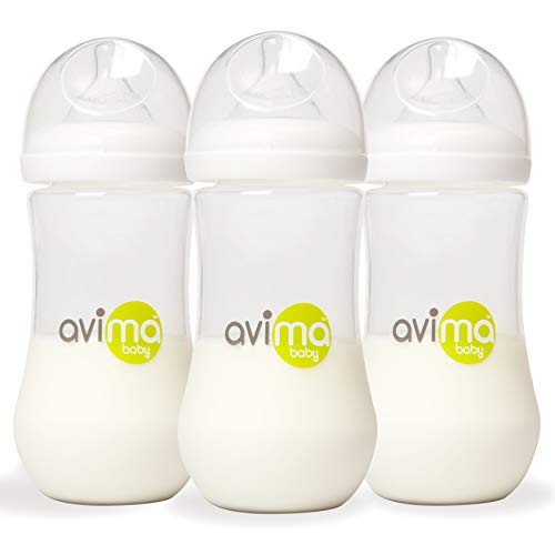 Avima Baby Bottles 3 Pack 12 oz. Anti-Colic Wide Neck with Stage 3 Fast Flow Nipples