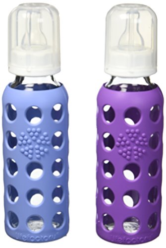 Lifefactory Glass Baby Bottle with Silicone Sleeve, Set of 2 (Blue/Purple)