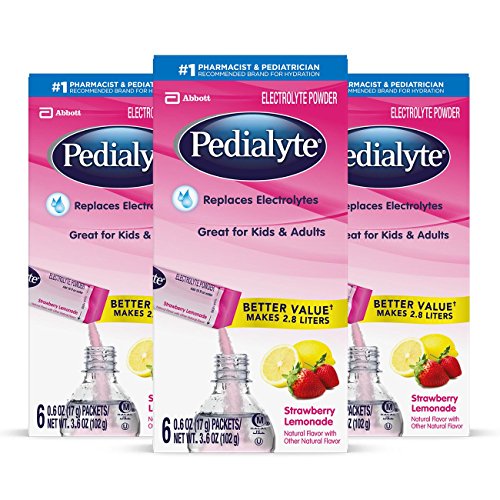 Pedialyte Electrolyte Powder, Strawberry Lemonade, Electrolyte Hydration Drink, 0.6 Ounce Powder Packs, 3.6 Ounce (Pack of 3)