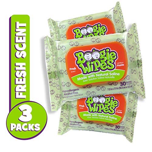 Boogie Wipes Gentle Saline Nose Wipes Original Fresh Scent - Set of 3 (90 Wipes Total)