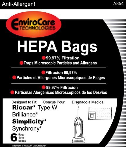 Riccar PAPER BAG, BRILLIANCE SYNCHRONY TYPE W HEPA 6PK