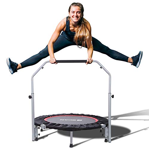 BCAN 40" Foldable Mini Trampoline, Fitness Rebounder with Adjustable Foam Handle, Exercise Trampoline for Kids Adults