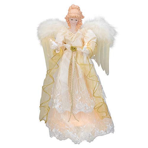 KSA 16.5" Lighted Ivory and Gold Angel Christmas Tree Topper - Clear Lights
