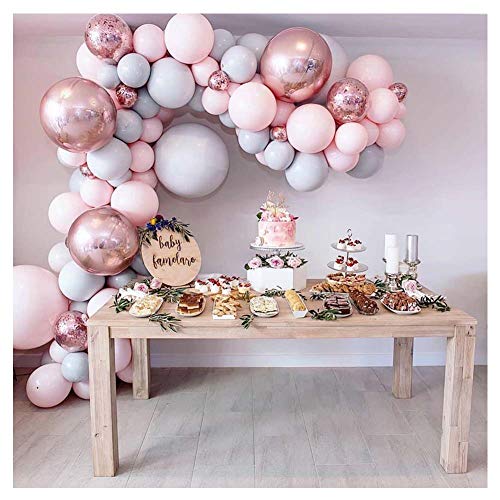 LEKANI 136 Pieces Balloon Garland Kit Balloon Arch Garland for Wedding Birthday Party Decorations(Pink Gray)