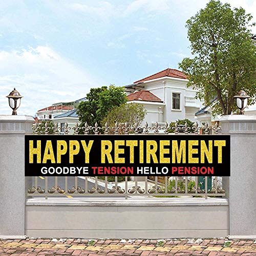 Belrew Large Happy Retirement Banner, Goodbye Tension Hello Pension, Retirement Hanging Banner, Retirement Party Supplies,