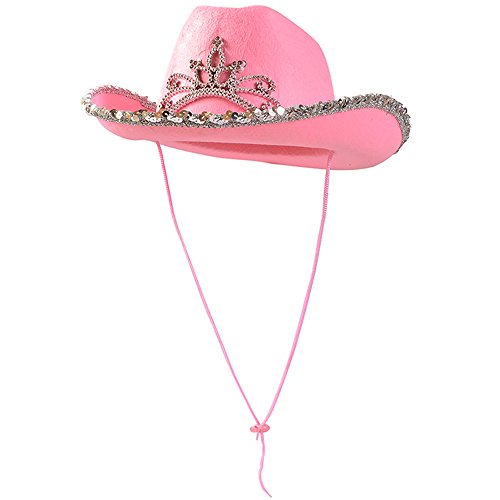 Funny Party Hats Pink Cowgirl Blinking Tiara Hat Children's Size - Cowboy Flashing Tiara Costume Accessory