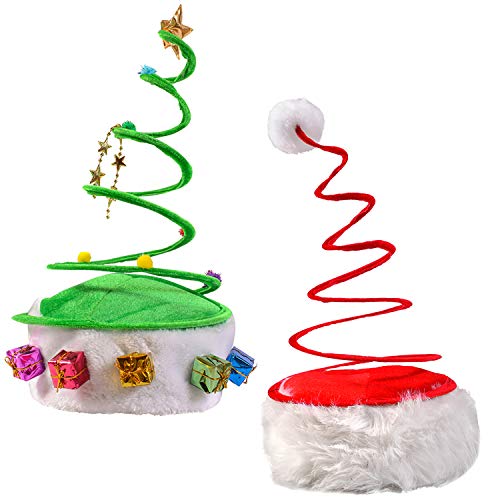 Funny Party Hats Christmas Hats - Red Coil Santa Hat - Green Coil Christmas Tree Hat - Springy Christmas Hat - (2 Pack)