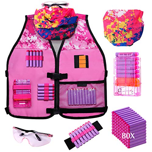 Hely Cancy Girls Tactical Vest Kit Compatible with Nerf Guns N-Strike Elite Series with Refill Darts, Reload Clips, Tactical