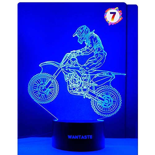 WANTASTE Motocross 3D Lamp Gifts for Boys Girls Room, Dirt Bike Decor Toys Night Light Bedside Gifts for Kids Baby Birthday,