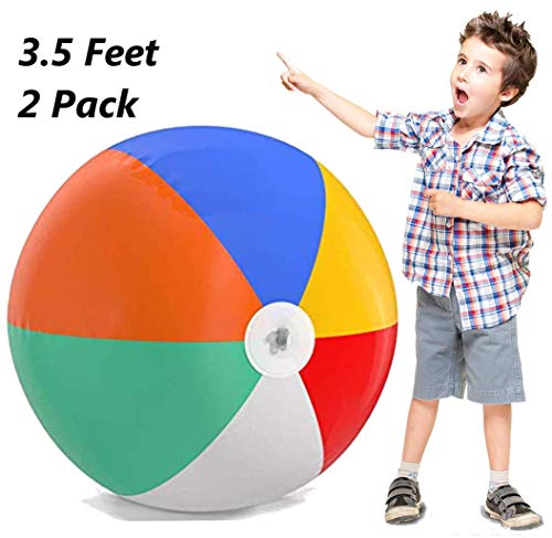 Top Race Inflatable Beach Balls Jumbo 42 inch for The Pool, Beach, Summer Parties, and Gifts | 2 Pack Blow up Rainbow Color Beach