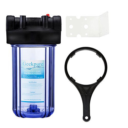 Geekpure 10 Inch Big Clear Water Filter Housing for Whole House Water Filtration with Wrench and Bracket 1 Inch Inlet
