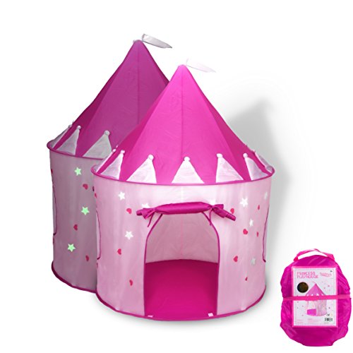 FoxPrint Princess Castle Play Tent with Glow in The Dark Stars, Conveniently Folds in to A Carrying Case, Your Kids Will