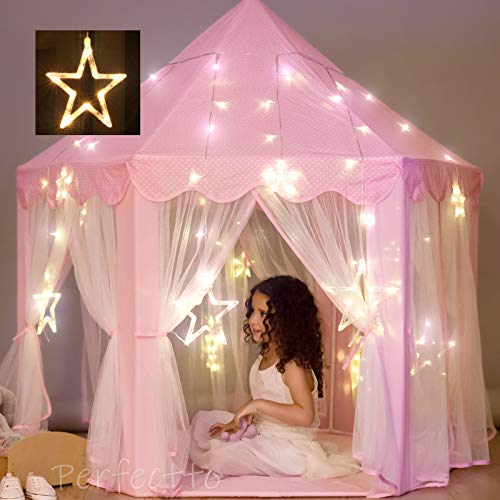 PerfecttoDesign Princess Castle Play Tent with Large Star Lights. Little Girls Princess Tent Toy for Indoor. Pretend and Imaginative Play