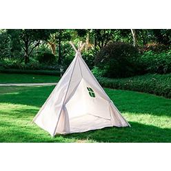ABULU 6' Indoor Indian Playhouse Toy Teepee Play Tent for Kids Toddlers Canvas Teepee With Carry Case With Mat (White)