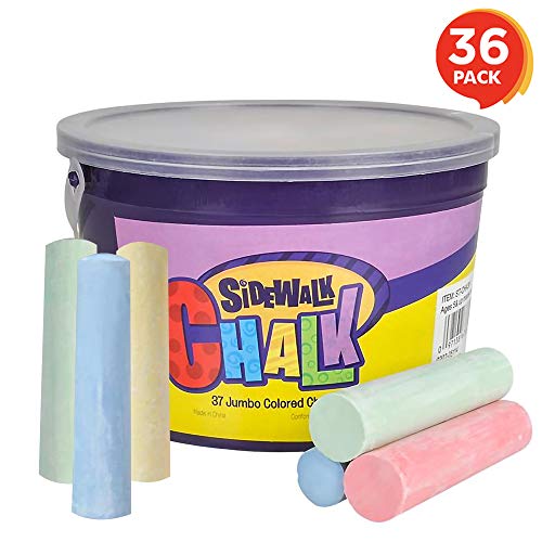 ArtCreativity Jumbo Sidewalk Chalk Set for Kids - 36 Colorful Chalk Pieces in a Storage Bucket - Portable, Dust Free and