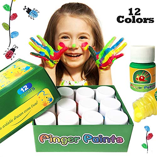 Happlee Washable Kids Finger Paint 12 Colors Paints for Toddlers Non-Toxic Kid's Fingerpaints Supplies 12x30ml(1.02 fl.oz)
