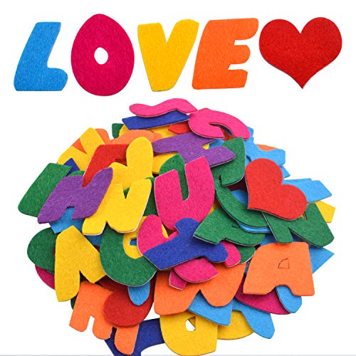 Aylifu Felt Letter Stickers, 104 pcs Self-Adhesive Letters Felt Alphabet Stickers A-Z with 4pcs Heart Stickers for Kids Decoration