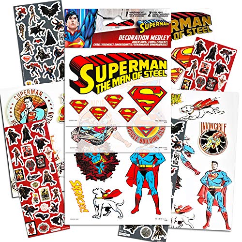 DC Comics Superman Stickers Party Supplies Pack ~ Over 300 Superman Stickers Including 3D Embellishment Stickers (Party Favor