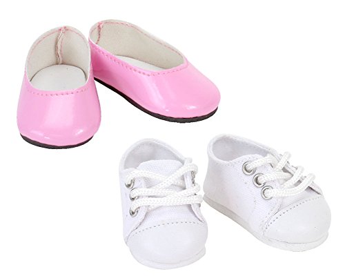 Sophia's 14 1/2 Inch Doll Shoes, Set of 2 | Hot Pink Ballet Flat and White Sneaker Doll Shoes Set, Perfect for Wellie Wishers & More!