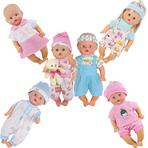 Dressbar 6pcs for 8-9-10-11 Inch Baby Doll Clothes Outfits Reborn Newborn Costumes with Bear Doll Birthday Xmas Gift Wrap