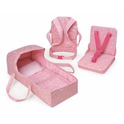 badger basket toy doll travel set with pretend booster seat, travel bed, and carrier for 18 inch dolls - pink/stars