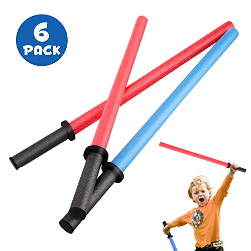 Liberty Imports Set of 6 Pool Noodles Foam Light Sabre Toy Swords - Kids Bulk Party Favors - Ideal for Pools, Backyard, Outdoors Play