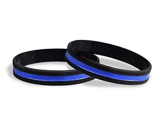 Fundraising For A Cause 50 Pack Police Support Thin Blue Line Silicone Bracelets in a Bag (Wholesale Pack - 50 Bracelets)