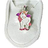 Universal Specialties Beautiful Unicorn Necklace Charm Pendant w/ Crystal in Unicorn Velour Gift Box
