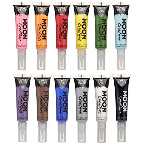 Moon Creations Face & Body Paint with Brush Applicator by Moon Creations - 0.50fl oz - Set of 12 Colours
