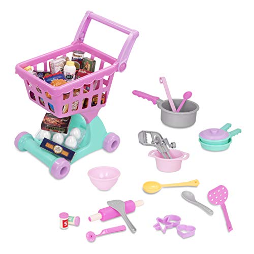 Battat Play Circle Complete Shopping Day & Cookware Set - 50Piece Toy Grocery Cart & Cooking Playset with Pretend Food &