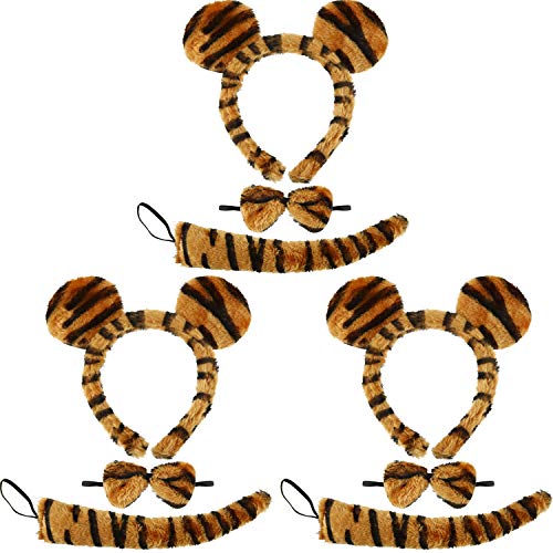 WILLBOND 9 Pieces Tiger Theme Costume Set Include Tiger Ears Headband Tiger Bowtie and Tiger Tail for Halloween Cosplay