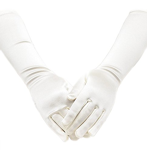 Dempsey Marie Satin Long Child Size Girls Formal Gloves (4 - 7, Ivory)
