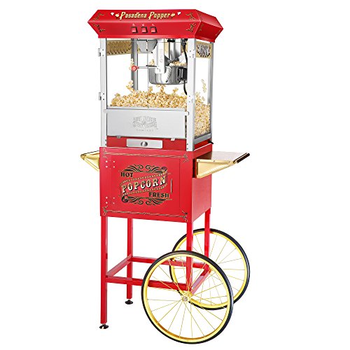 Great Northern Popcorn Company 6040 Great Northern Pasadena Popcorn Popper Machine with Cart, 8 Ounce, Red