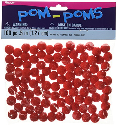 Darice 10174-30 Pom Poms .5" 100/Pkg-Red