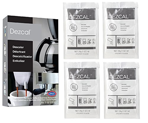 Urnex Dezcal Coffee and Espresso Descaler and Cleaner - 4 Uses - Activated Scale Remover Use with Home Coffee Brewers