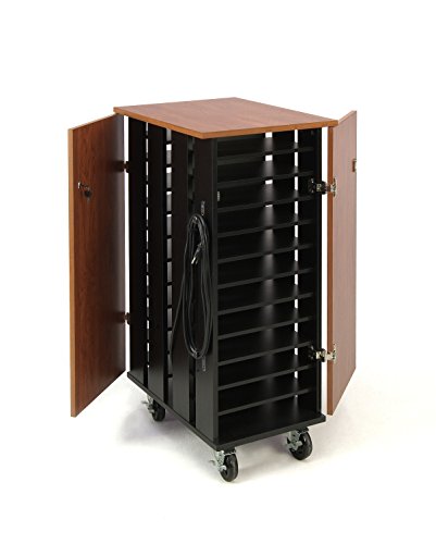 Oklahoma Sound TCSC Tablet Charging and Storage Cart, 26" Length x 20" Width x 43-1/4" Height, Wild Cherry/Black