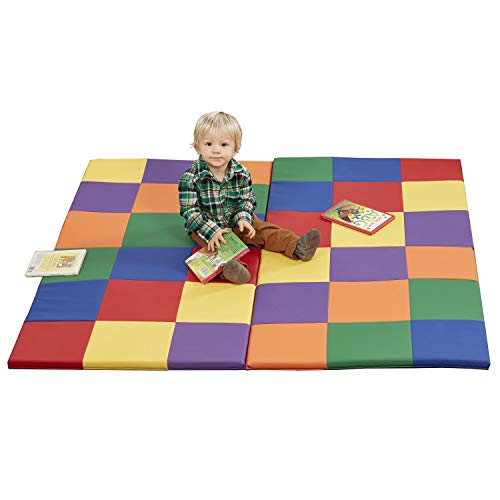 ECR4Kids Softzone Patchwork Toddler Foam Play Mat, 58-Inch Square, Floor Mats For Tummy Time, Colorful Baby Play Mat, Soft