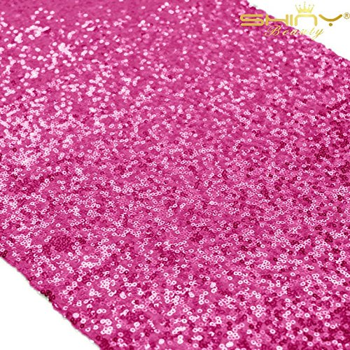 ShinyBeauty 12x108-Inch Hot Pink Sparkly Sequin Table Runner Glitz Sequin Table Runner for Wedding Part/Event Linen (Hot Pink)