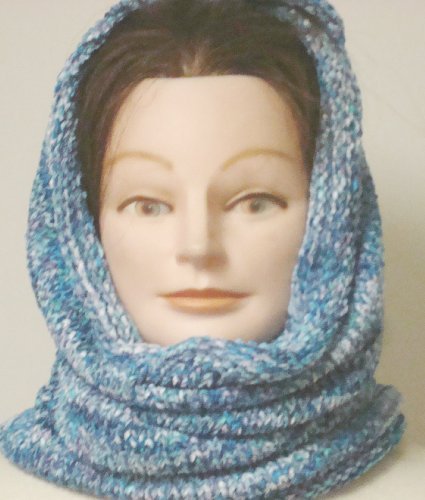 Akku Hand Knitted Hand Crochet Blue Denim Chenille Heavy Balaclava Neck Warmer