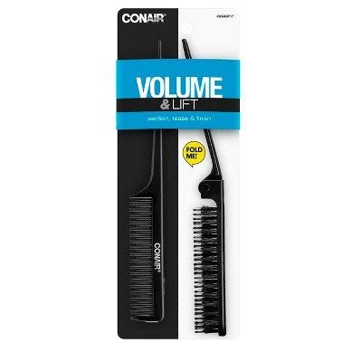 Conair Foldable Teasing Comb & Foldable Teasing Brush - 2pk Black