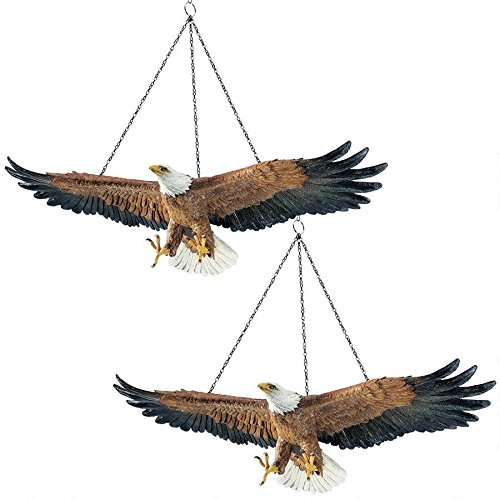 Design Toscano Flight of Freedom American Bald Eagle Hanging Bird Statues, 19 Inch, Set of Two, Polyresin, Full Color